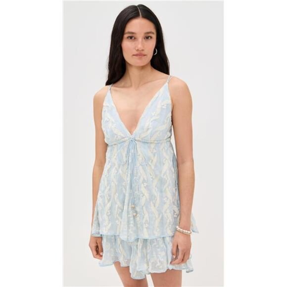 Sabina Musayev Bessie Mini Dress Aqua Chiffon Embroidered Coquette Girl Feminine - Picture 2 of 6